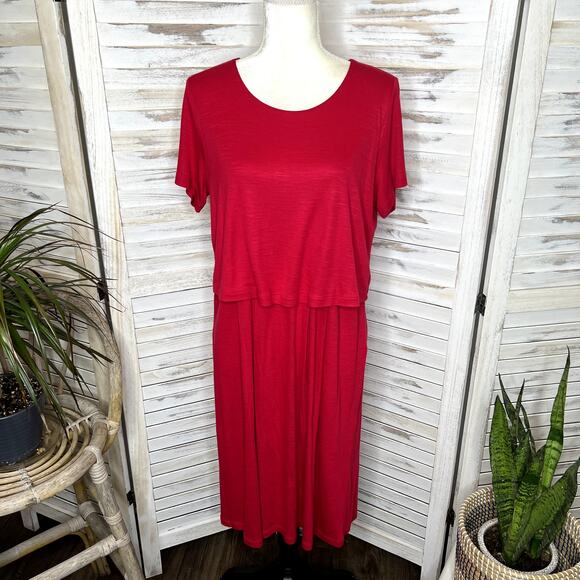 J. JILL Women's Size M Layered Button Back Short Sleeve Summer Dress Sangria Red - Picture 2 of 12